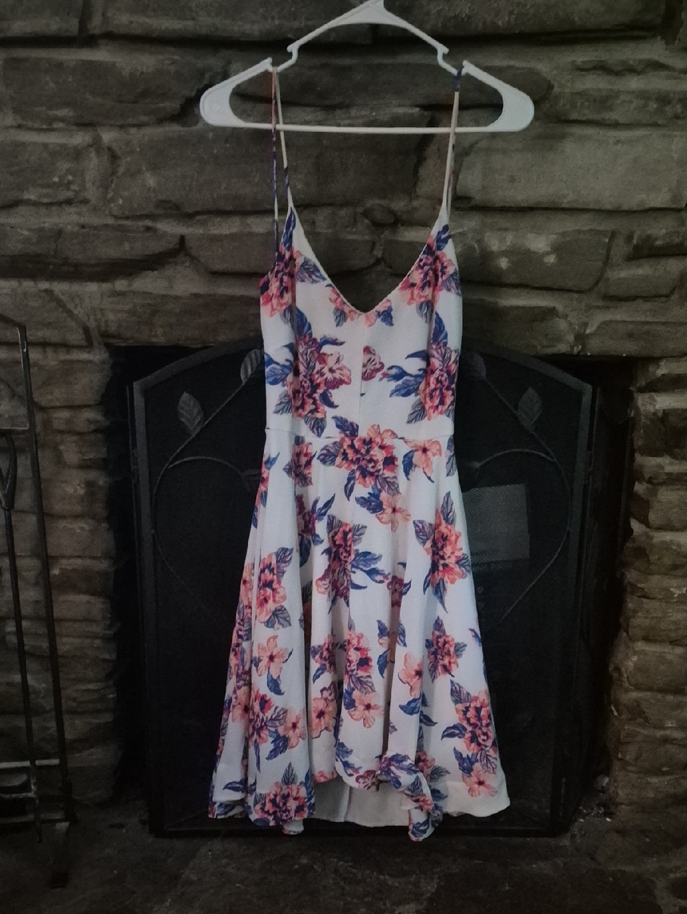 Fashion Nova White Floral Backless Spaghetti Strap Dress